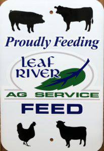 feed-sign A sign saying, "Proudly feeding Leaf River Ag Service Feed."